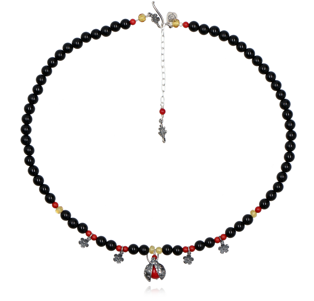 Ladybug and Flowers Necklace