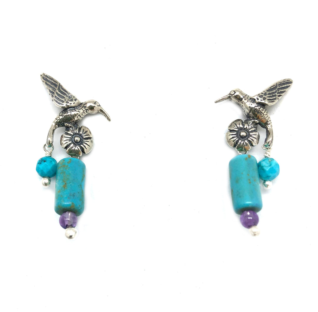 Hummingbird in flower earrings