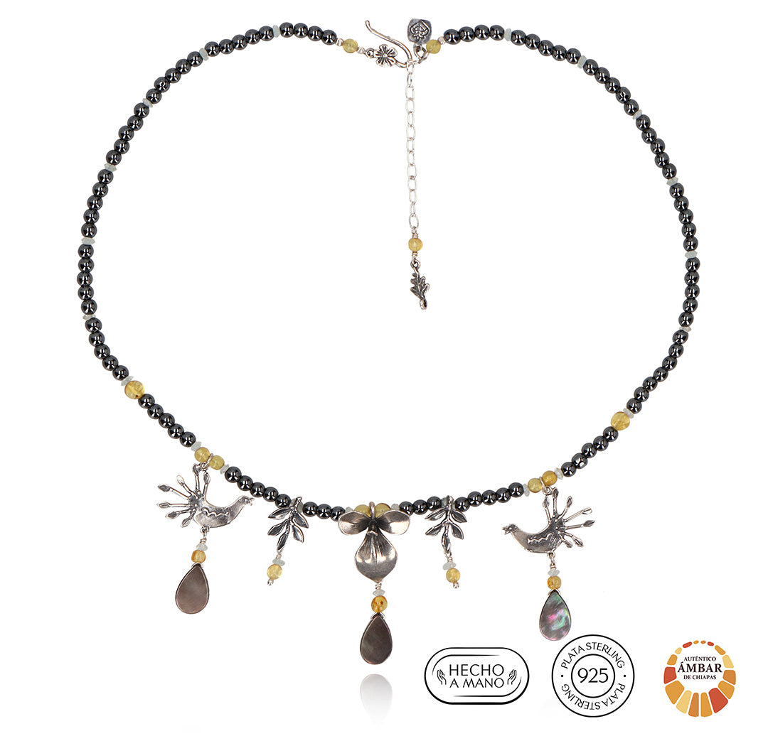 Collar Flor de Añil y Aves
