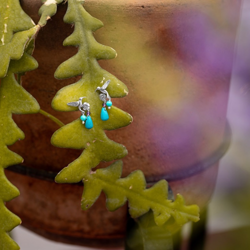 Hummingbird in flower earrings
