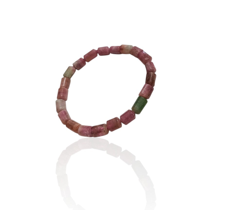 Watermelon Tourmaline Bracelet on elastic.