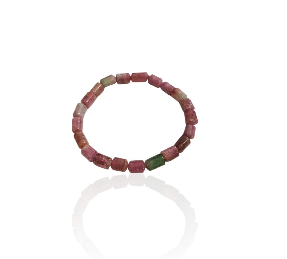 Watermelon Tourmaline Bracelet on elastic.