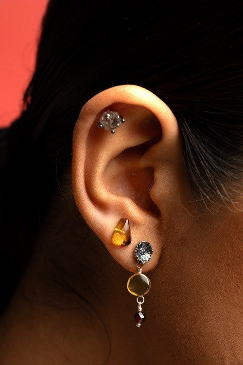 Amber Button Earring