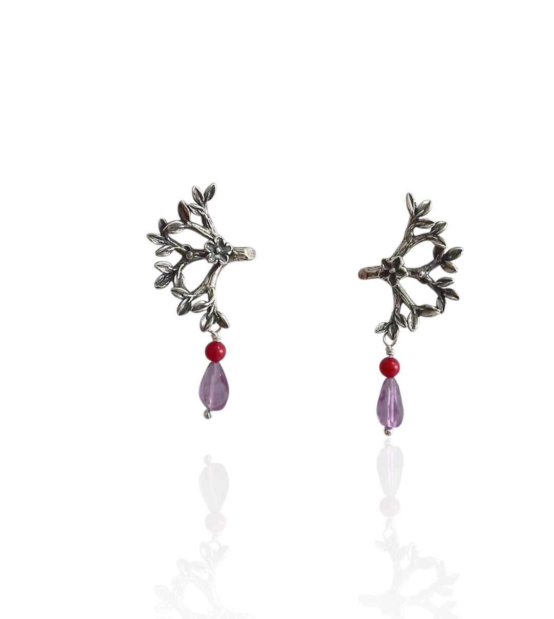 Branch Earrings with Little Flower