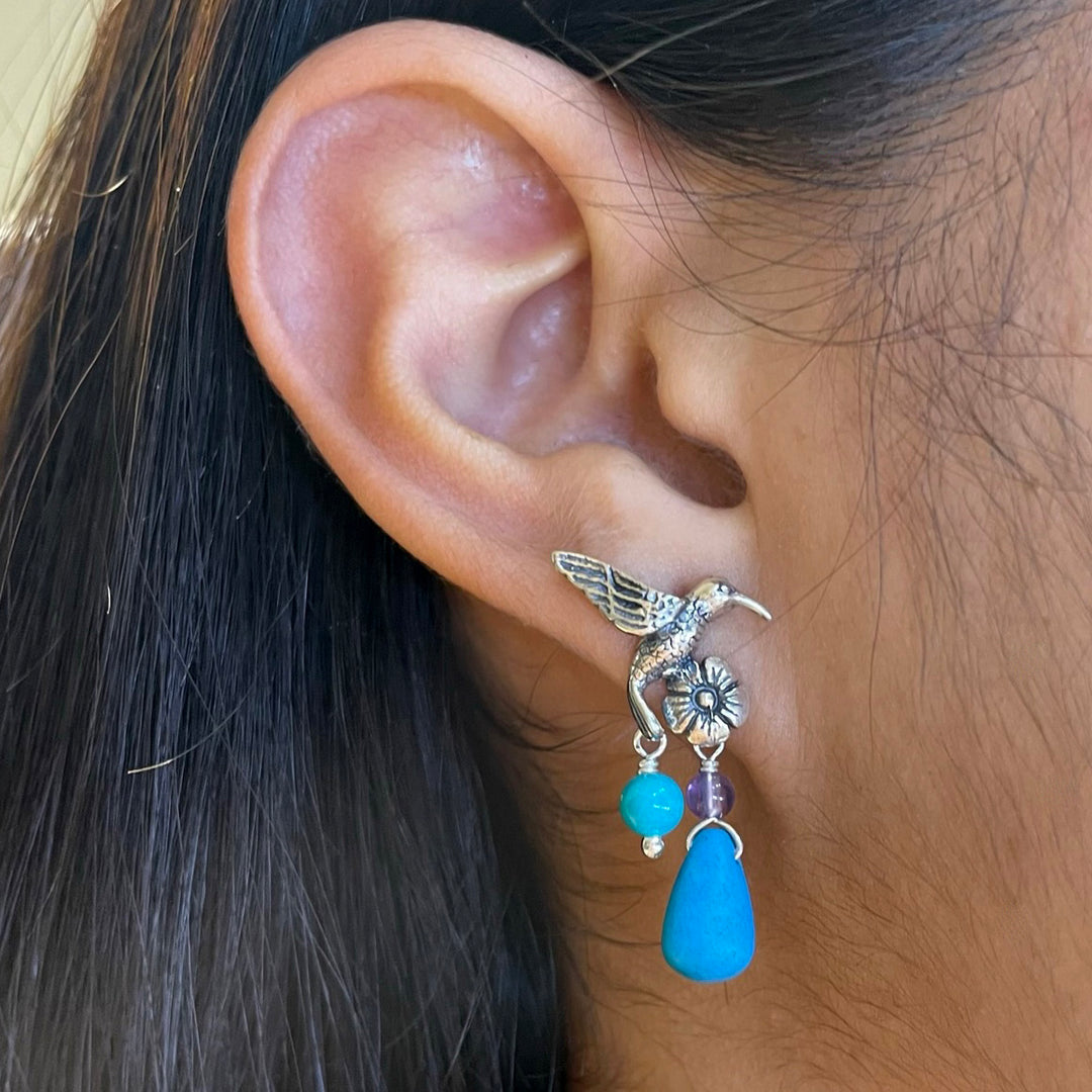 Hummingbird in flower earrings