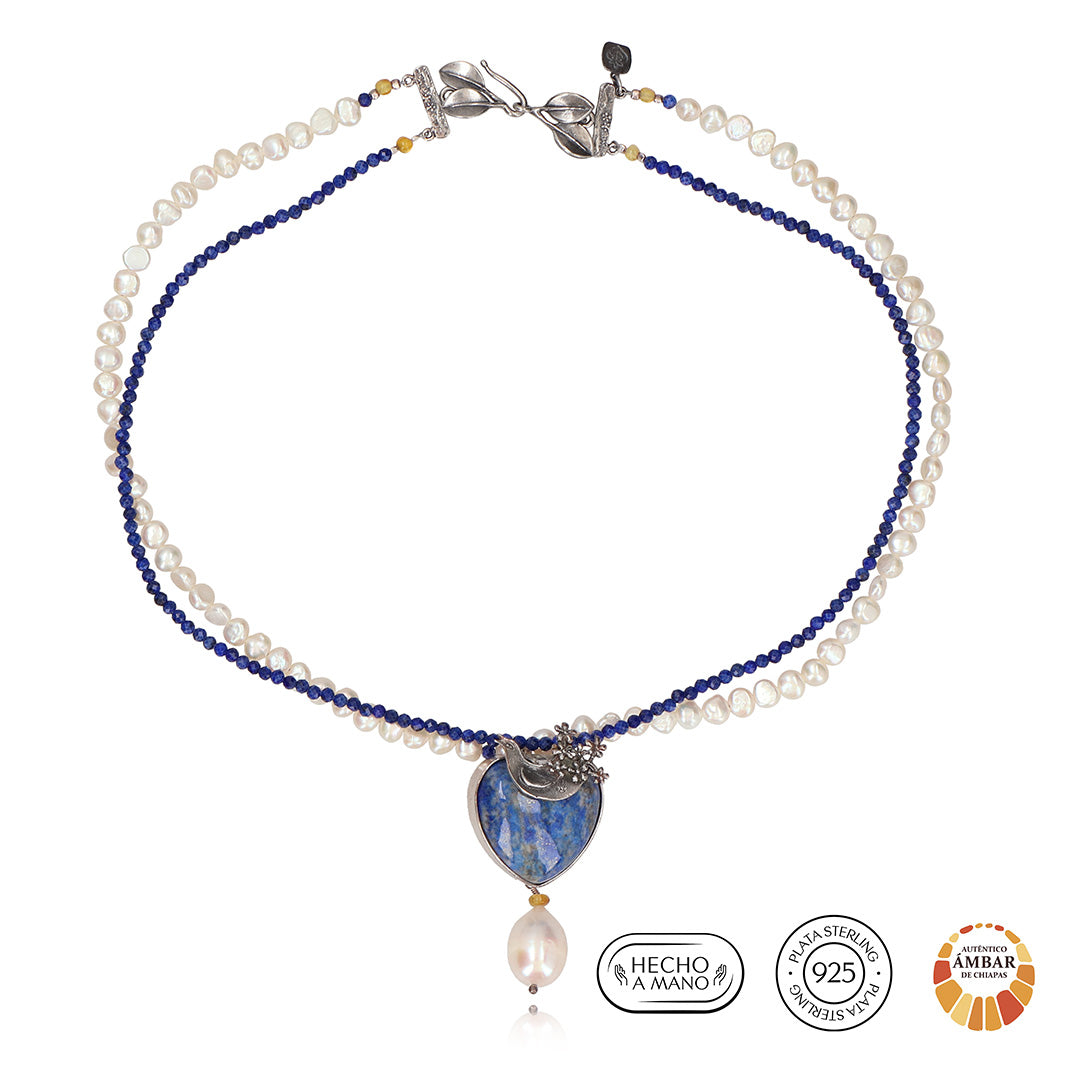 Collar Ave con Flores