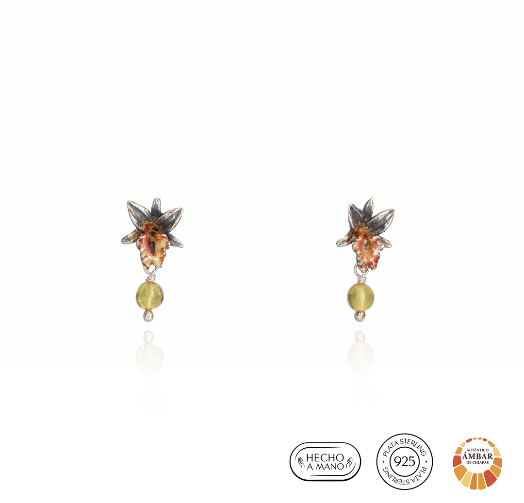 Aretes Orquídea Dendrobium Esmaltada