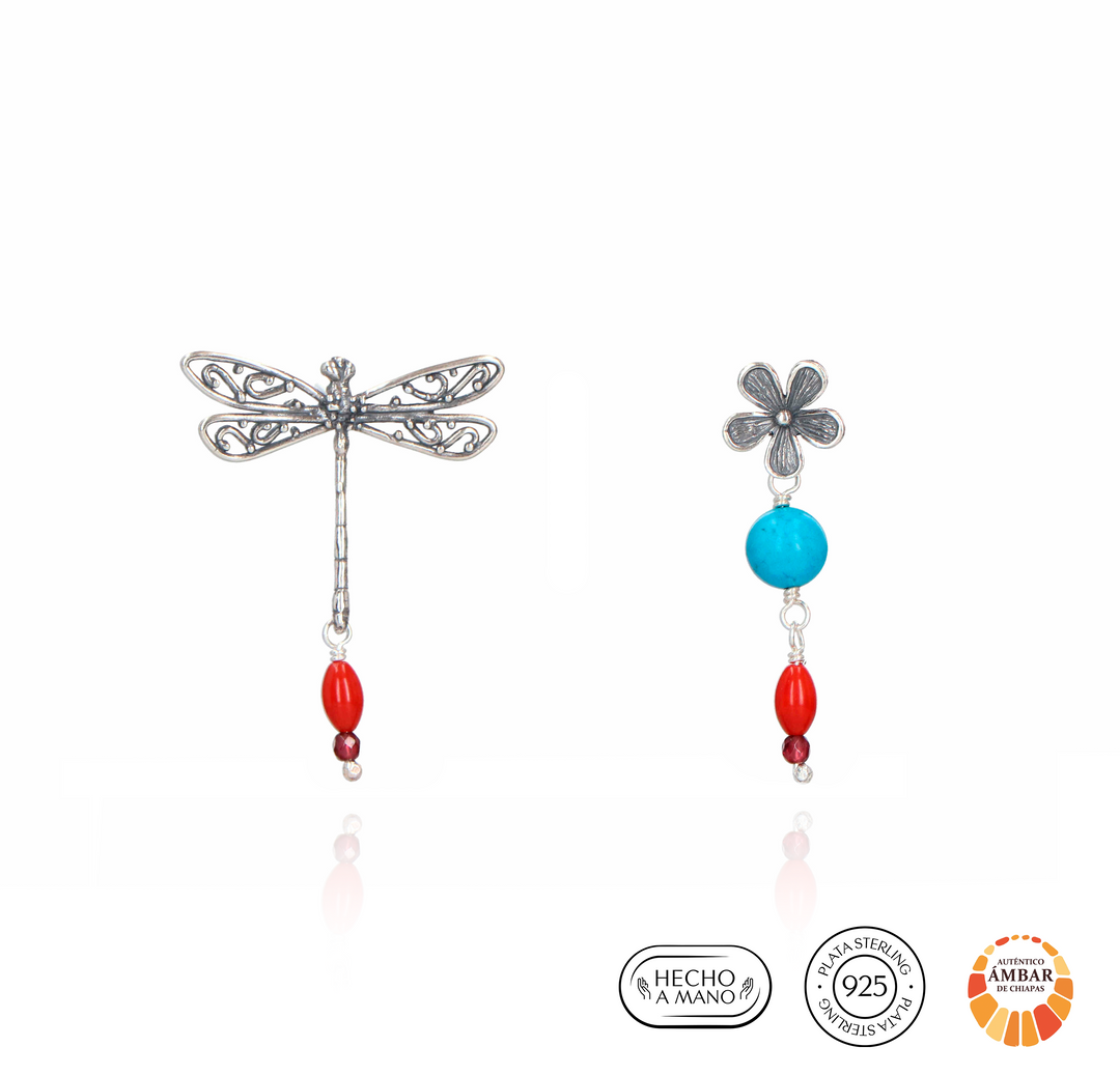 Jasmine Flower and Openwork Dragonfly Earrings