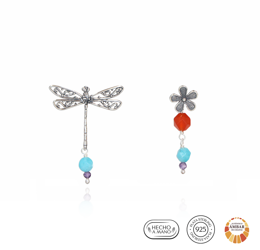 Jasmine Flower and Openwork Dragonfly Earrings