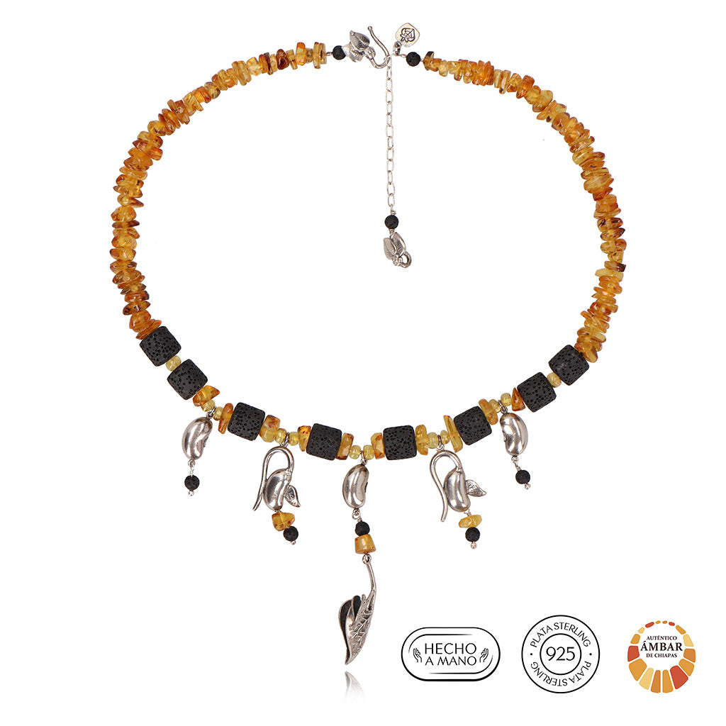 Collar de ámbar con frijoles y germinados