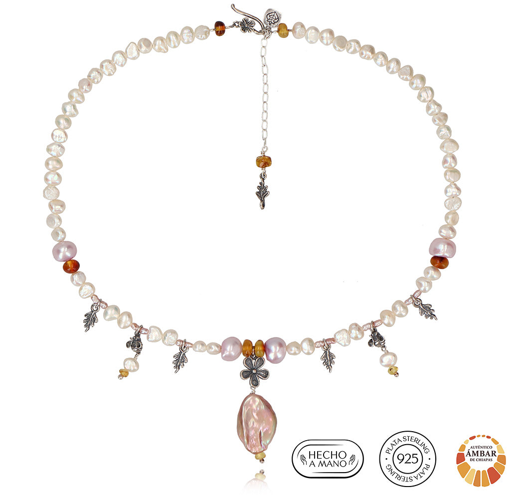 Collar flor de Jazmin, Abejitas y Hojas