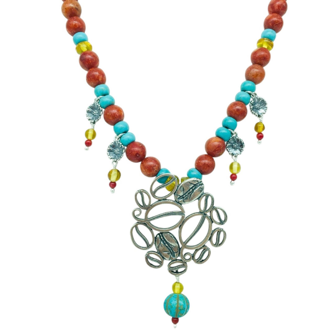 Coffee Bean and Daisy Circle Necklace