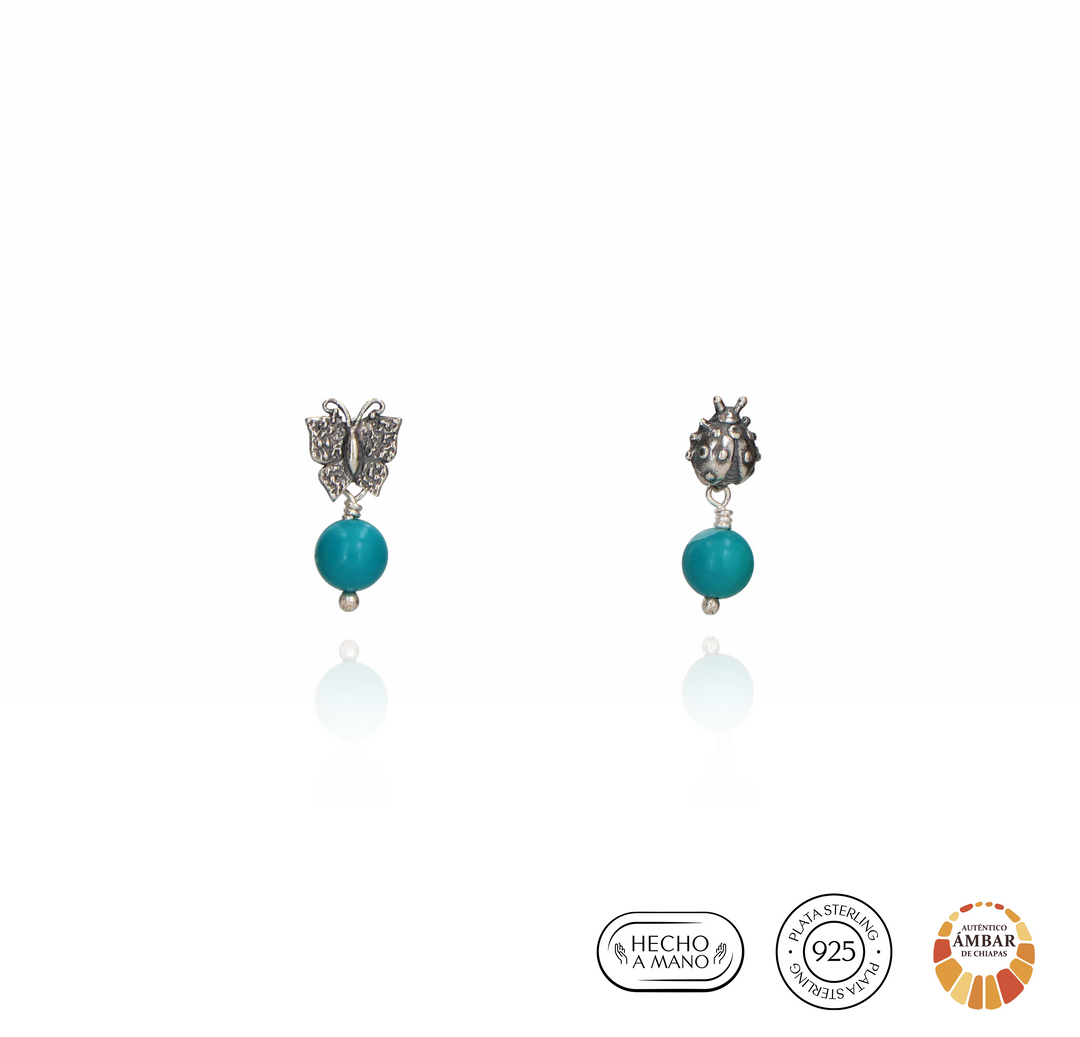 Aretes mariposa mini y catarina gorda