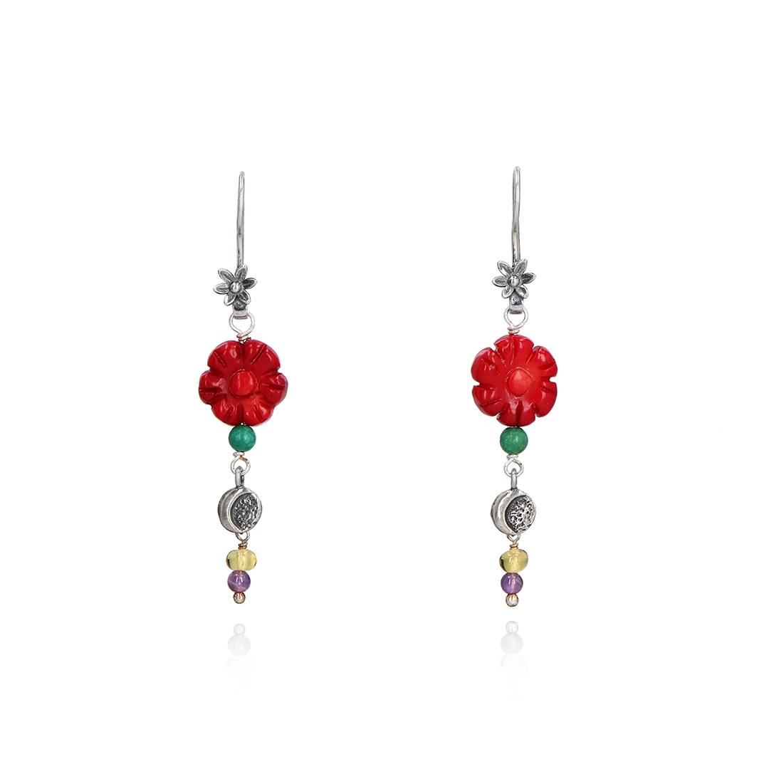 Aretes Flor de Loto y Lunas