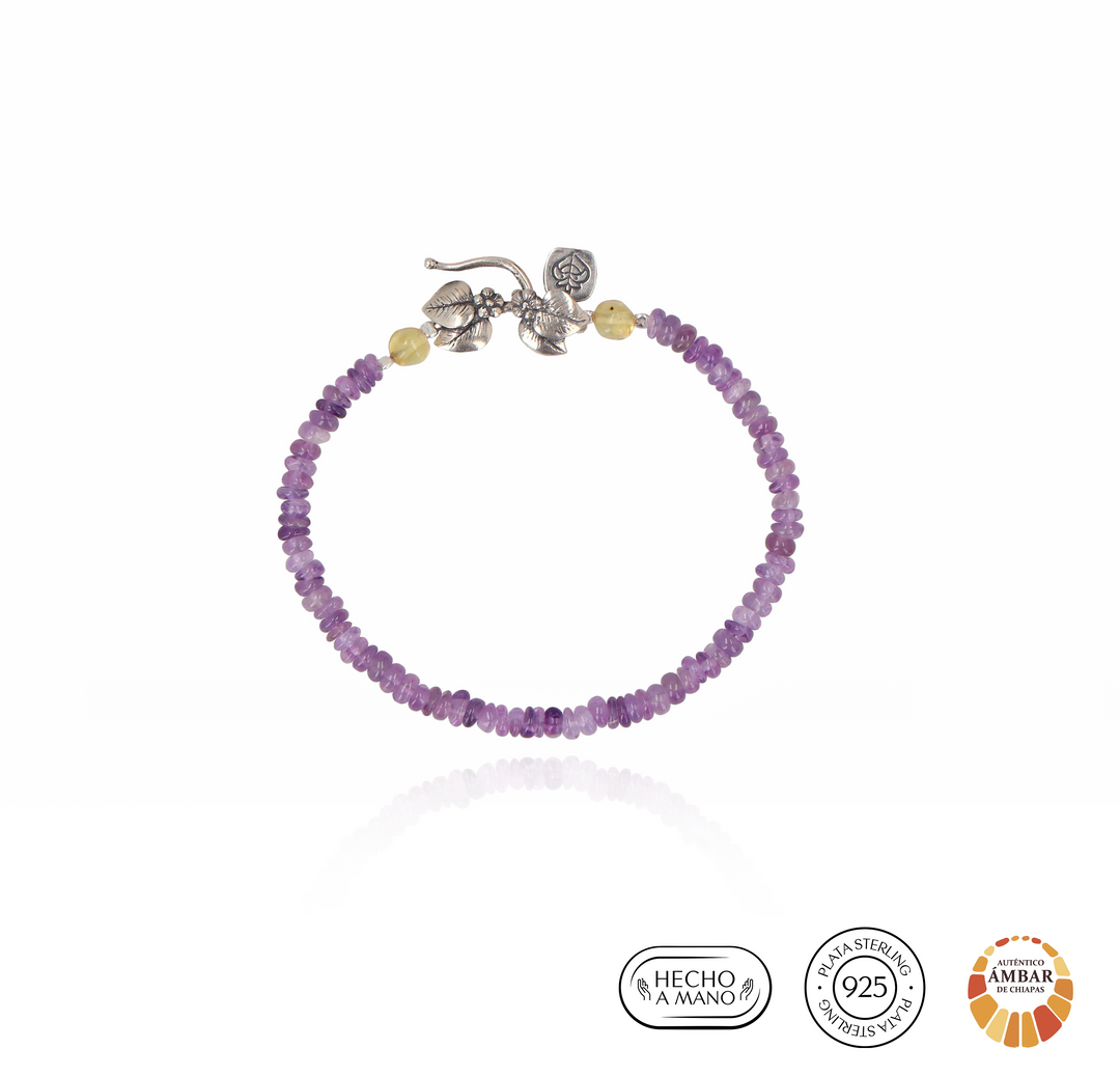 Mini stone bracelet and two leaf brooch