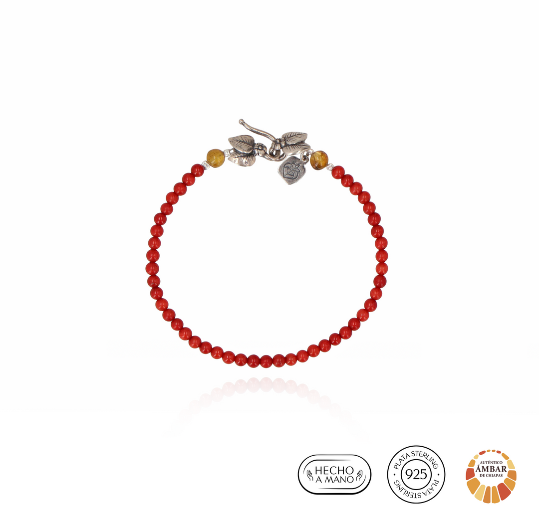 Mini stone bracelet and two leaf brooch