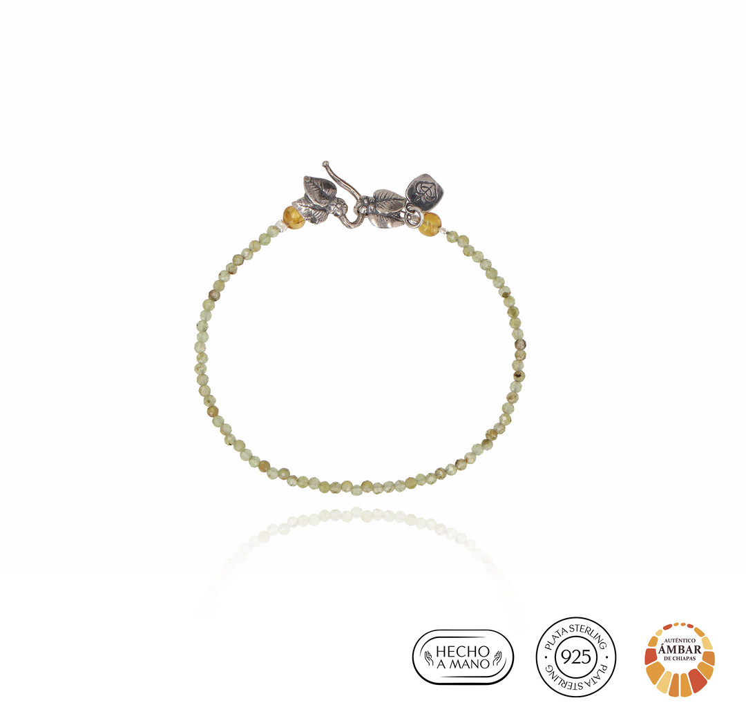 Mini stone bracelet and two leaf brooch