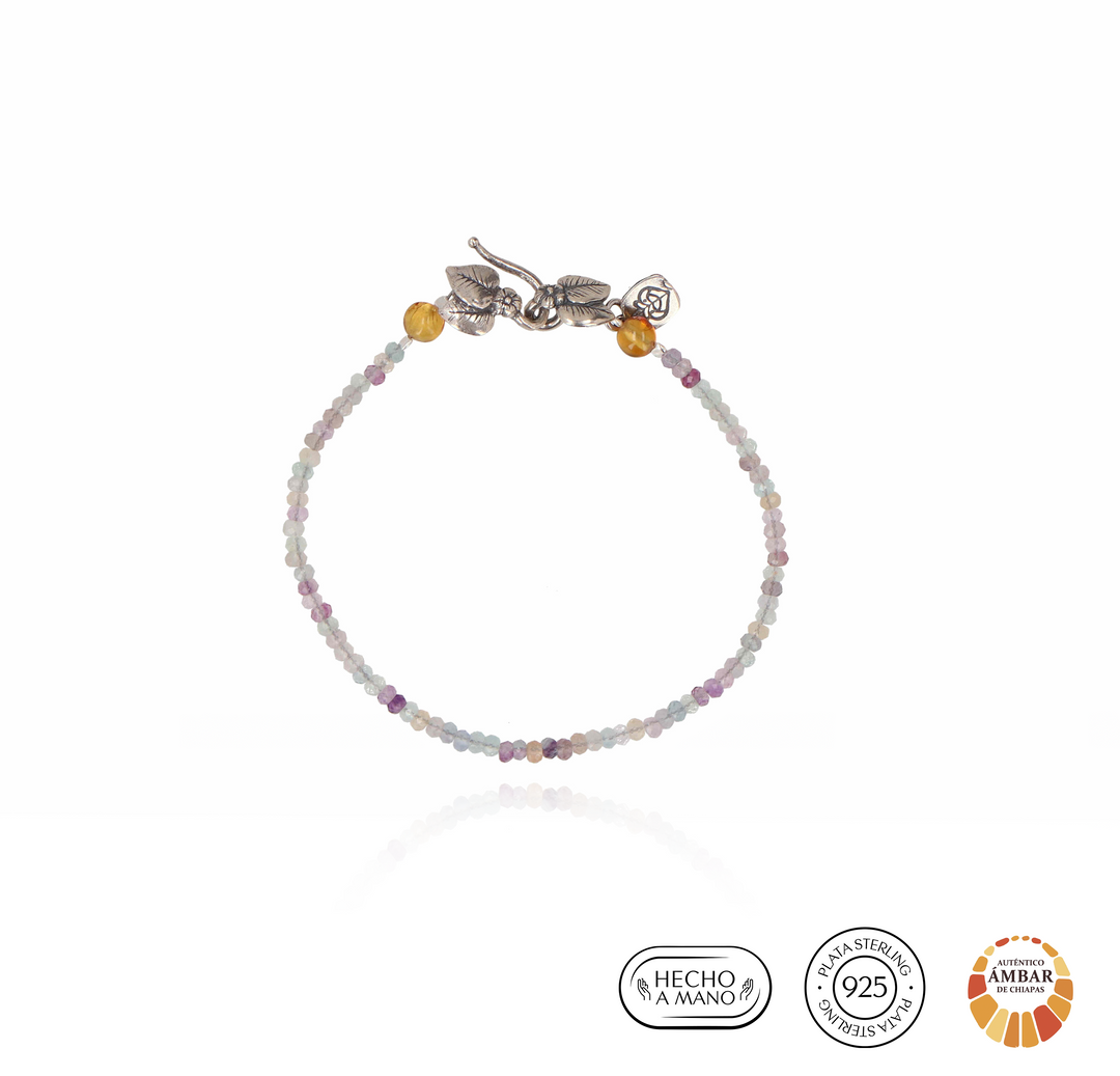 Mini stone bracelet and two leaf brooch