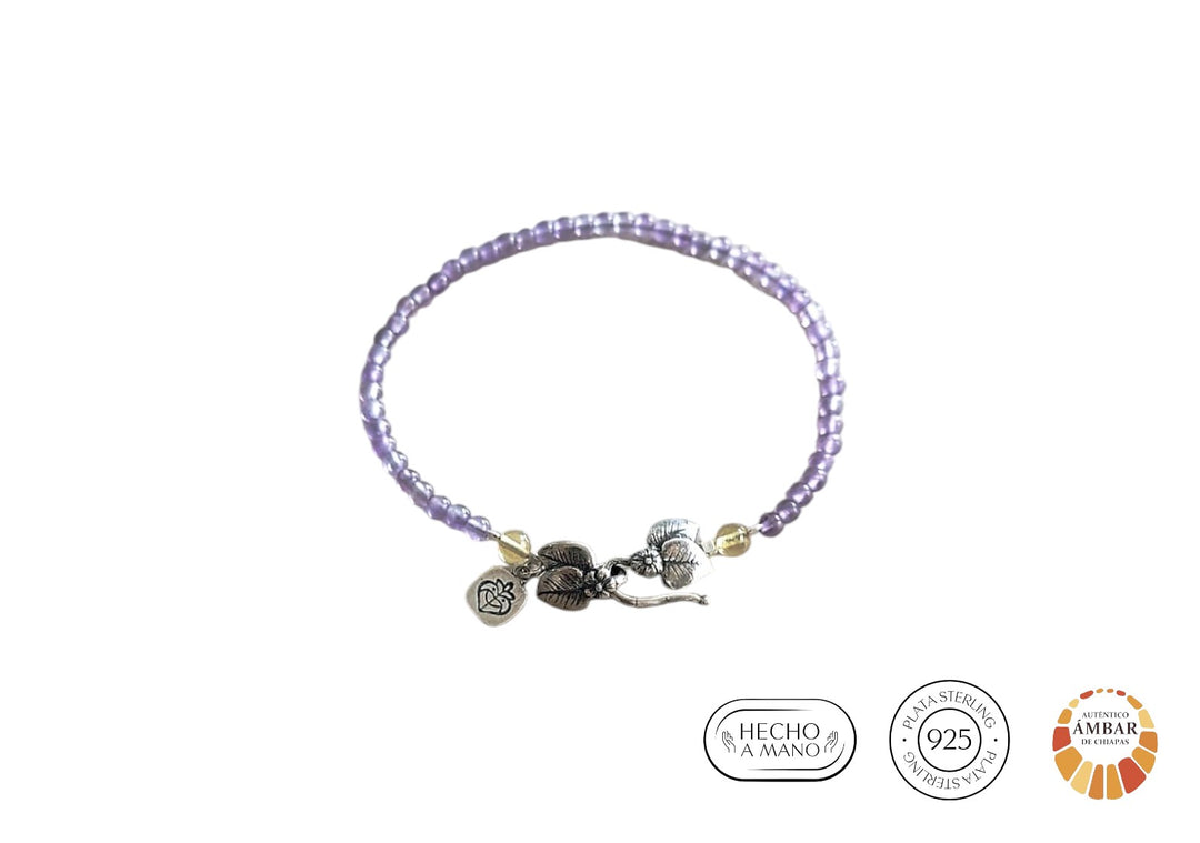 Pulsera piedra mini y broche dos hojitas