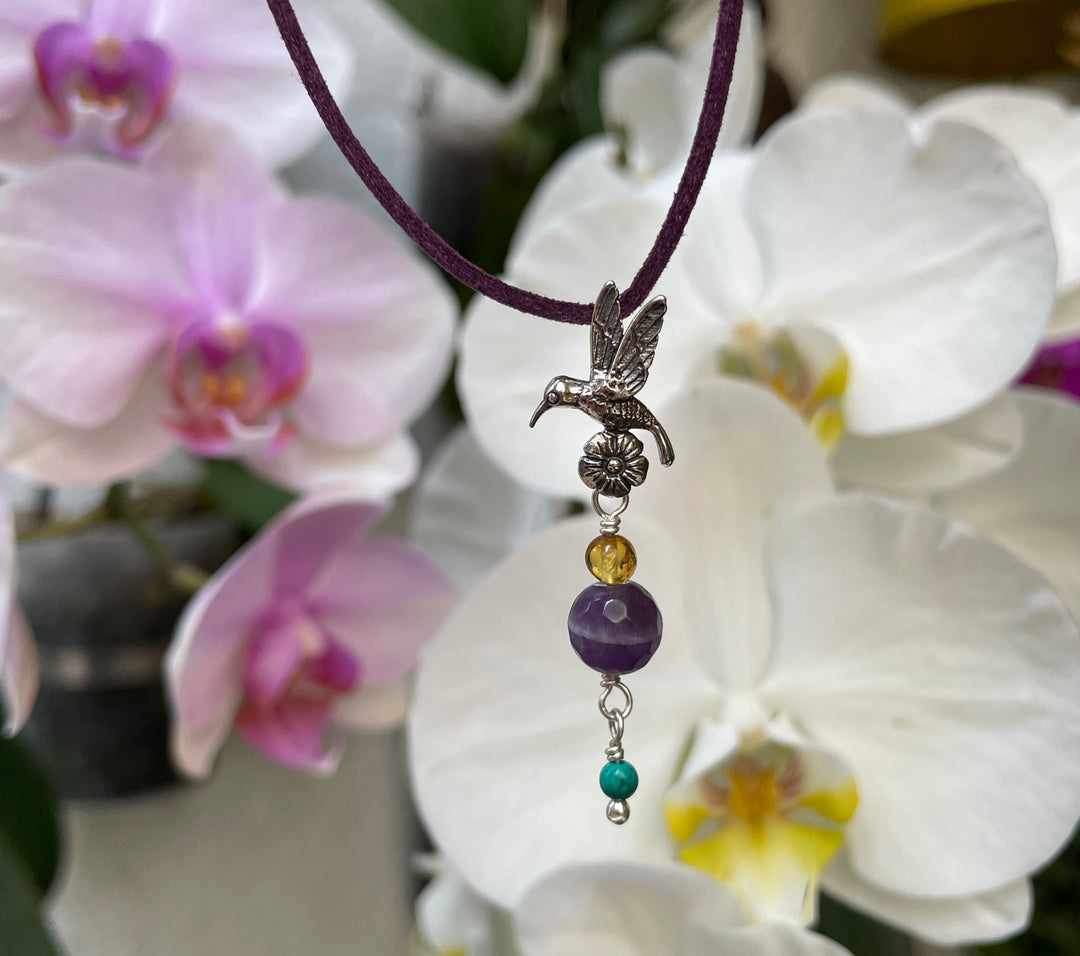 Hummingbird and Flower Pendant