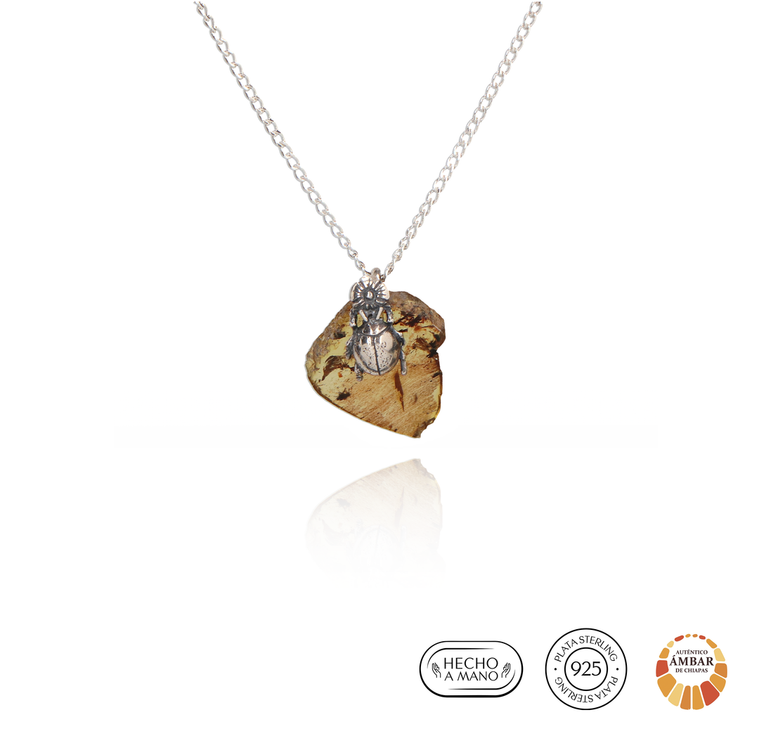Amber Slab Choker with Beetle