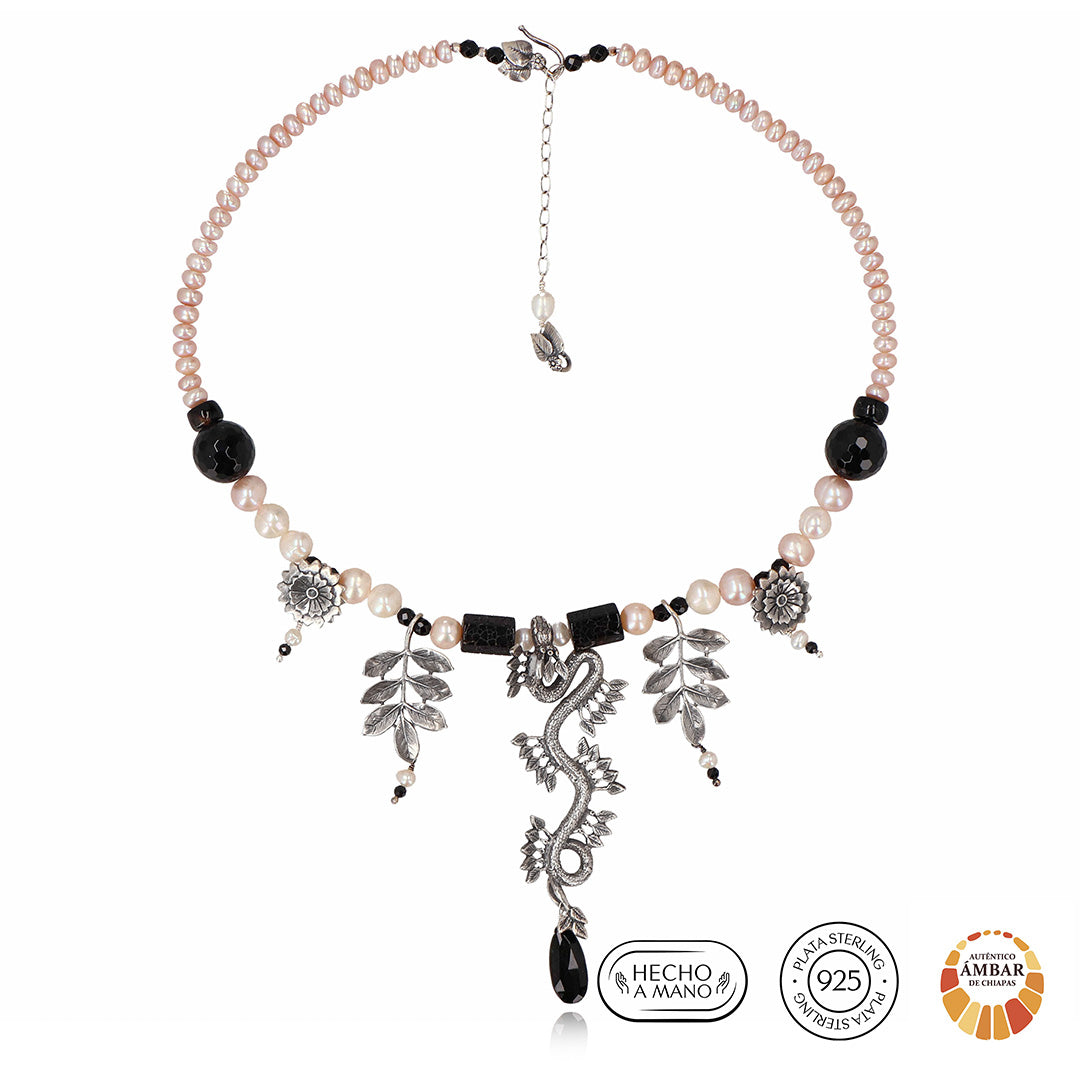 Collar Serpiente Hojas Ańil
