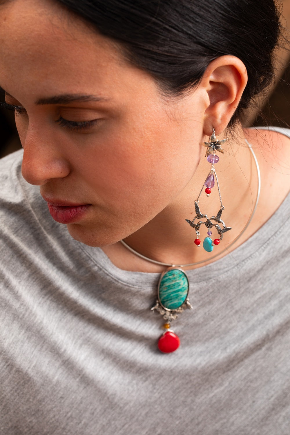 Rigid Choker of Flowers and Birds