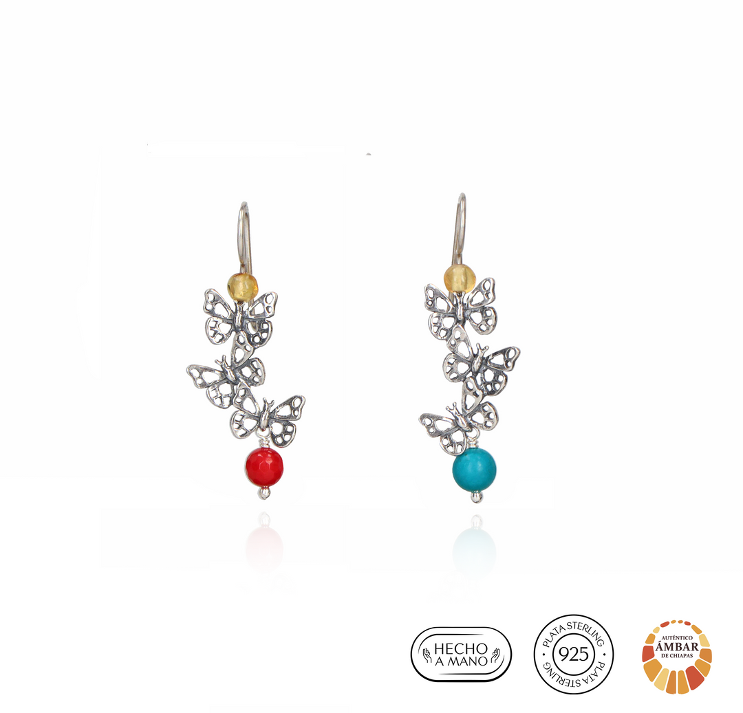 Three mini butterfly earrings