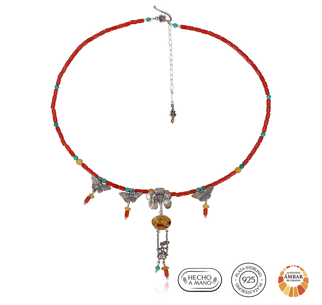Collar Flor Prehispánica y Mariposas Monarcas