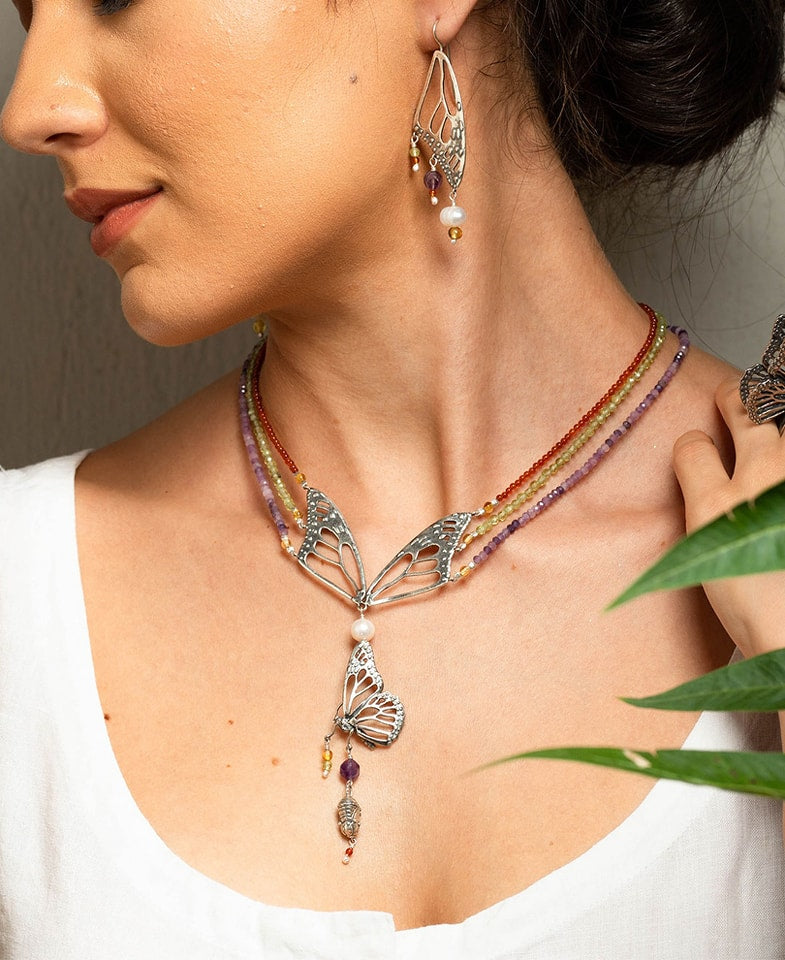 Long Monarch Butterfly Wing Earrings.