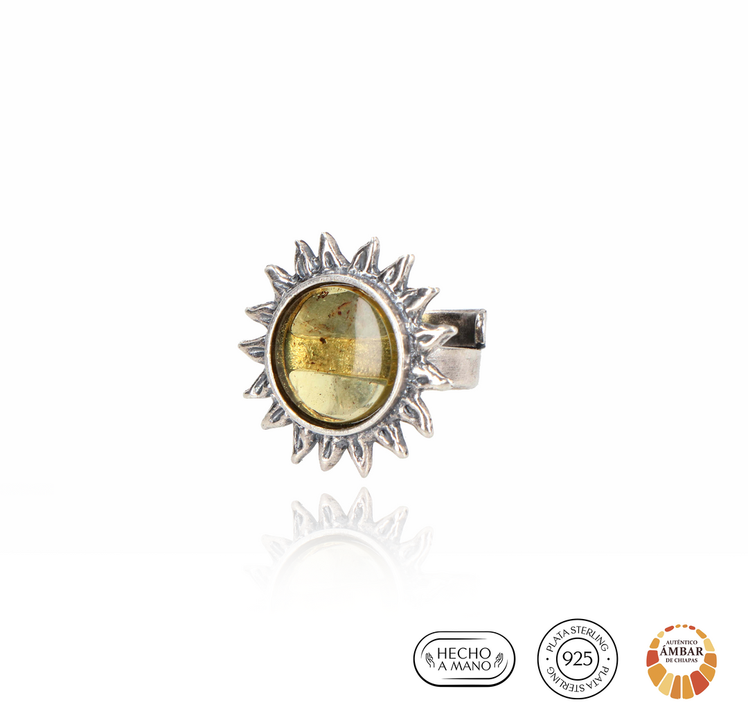 Sun ring with amber bezel