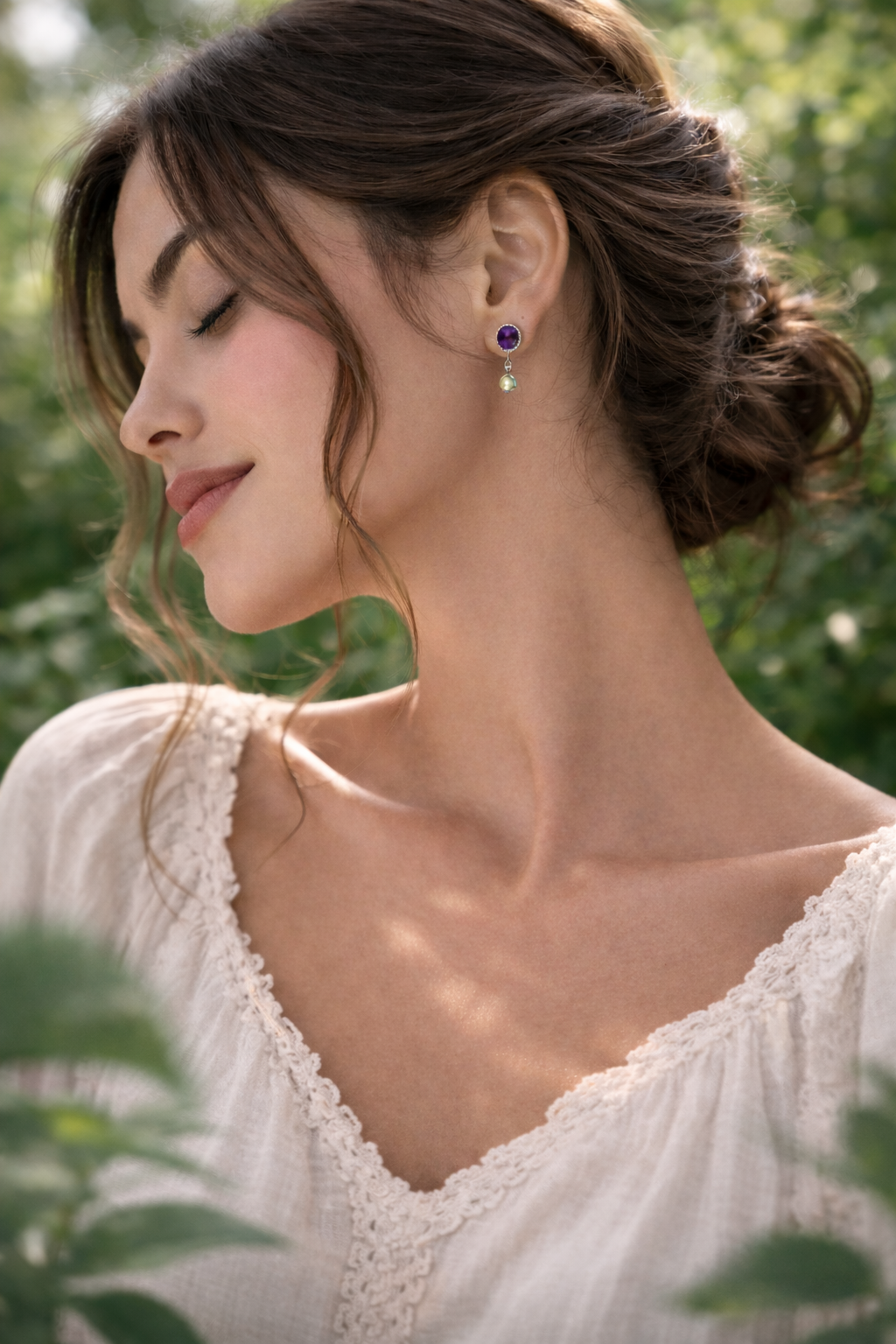 Bezel Earrings with Various Stones and Amber