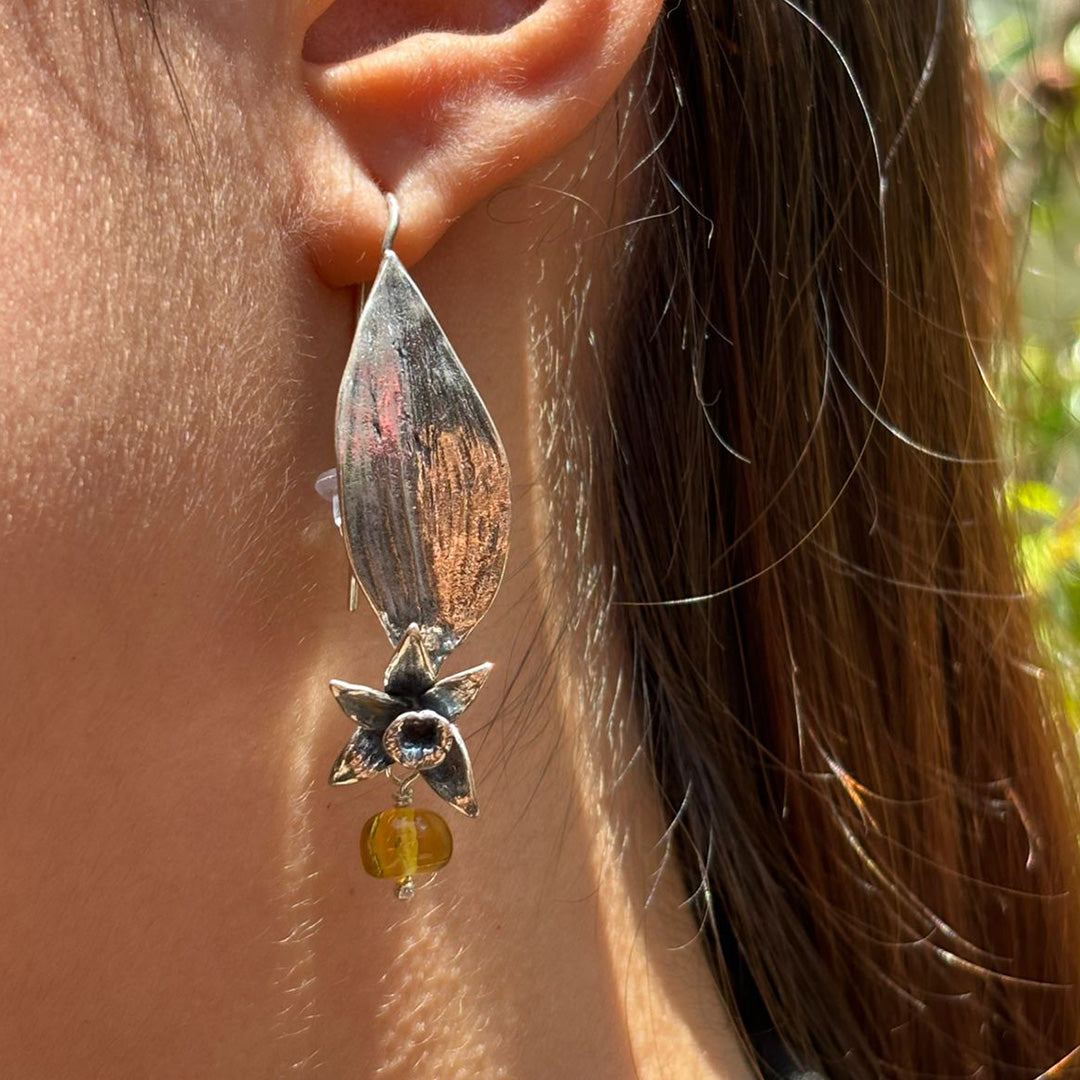Arete Hoja y Orquídea