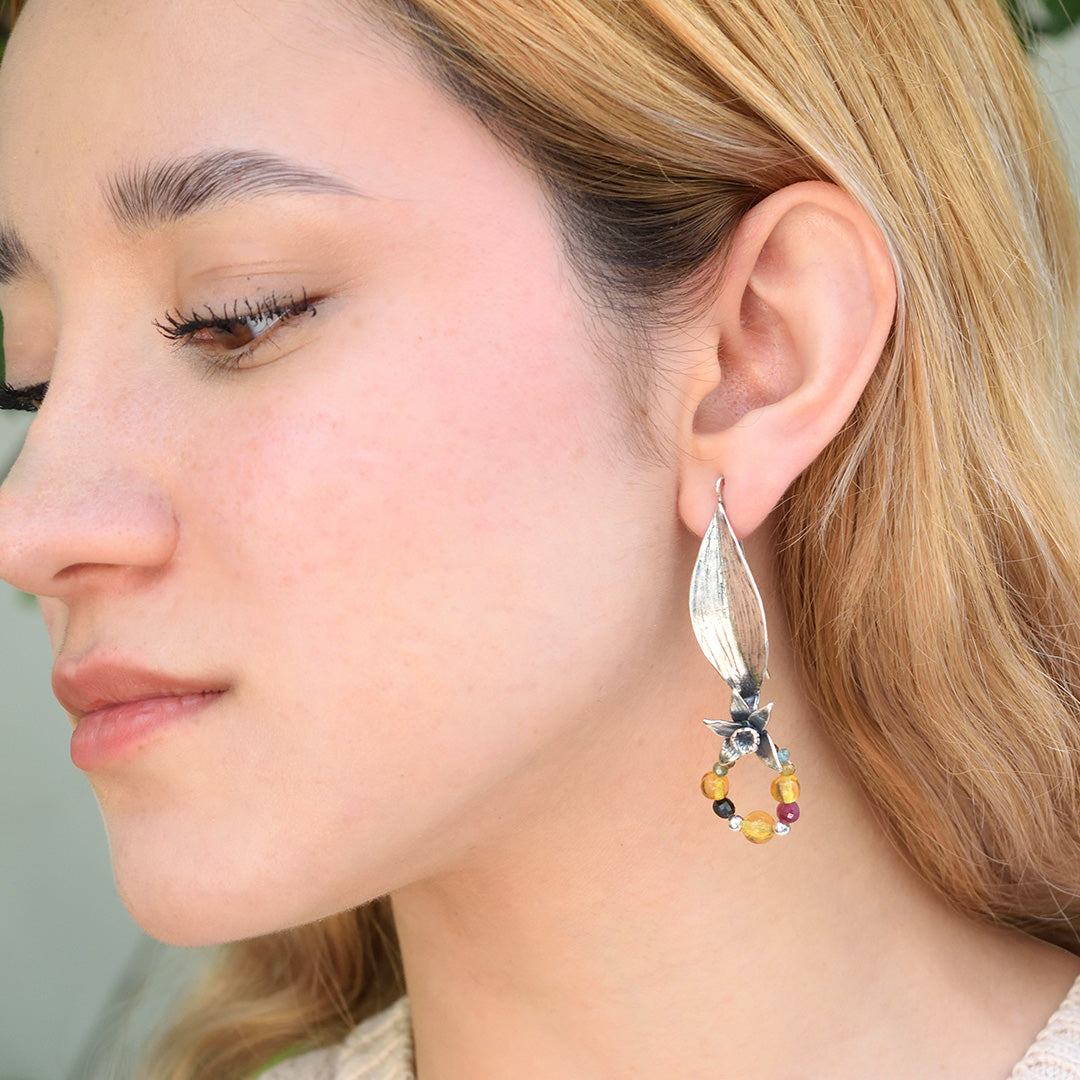 Aretes Hoja de Orquídea y Jardín de Ámbar