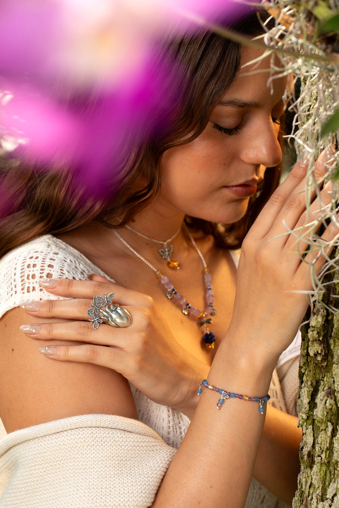 Anillo Corazón con tres Mariposas