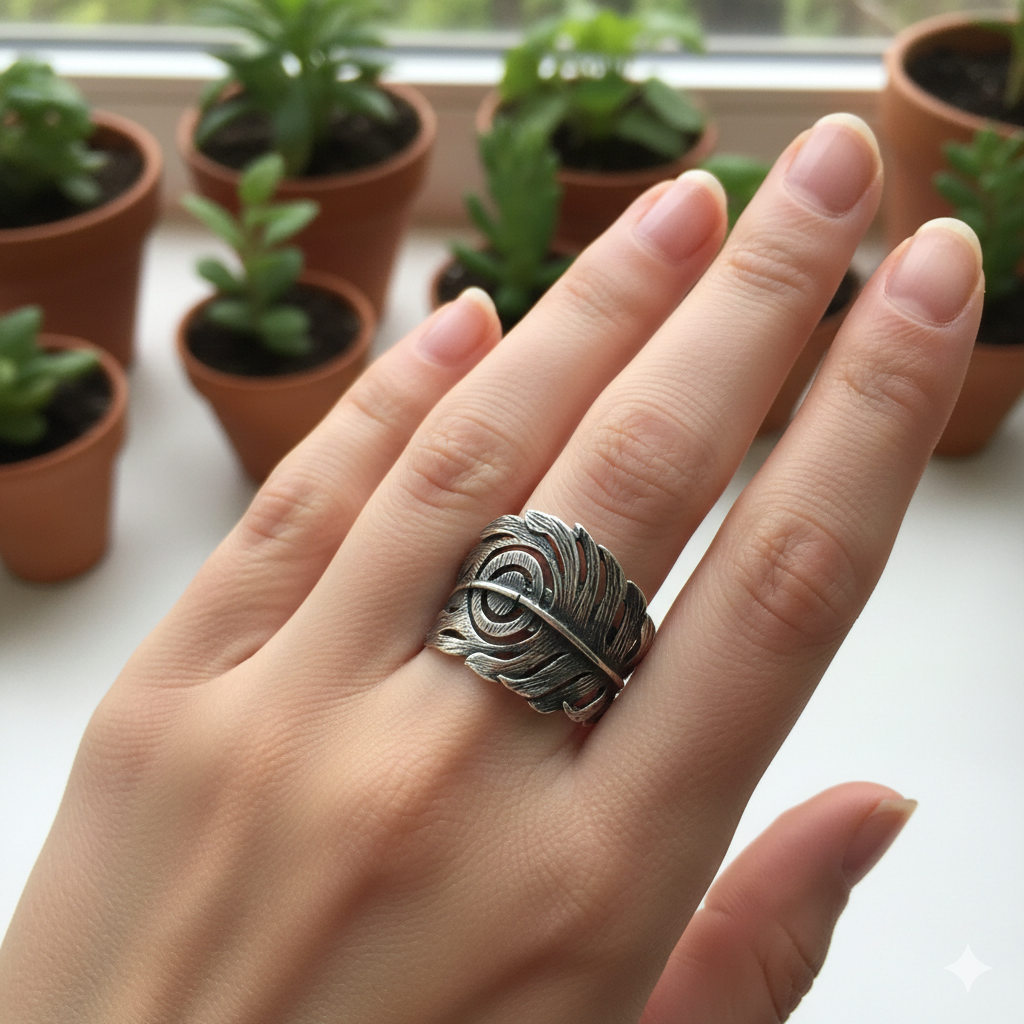 Peacock feather ring
