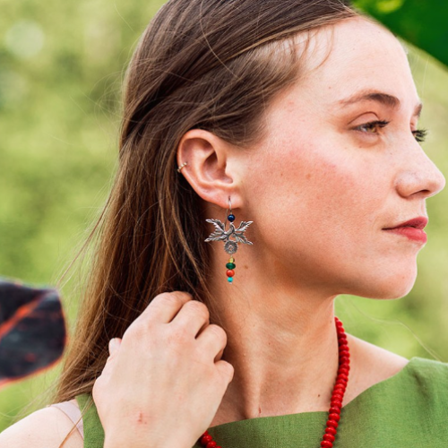Bird and flower earrings