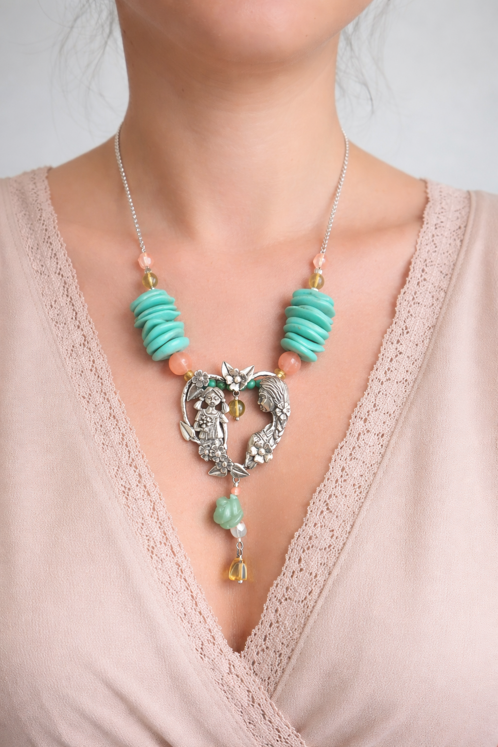 Mother and Daughter Heart Choker