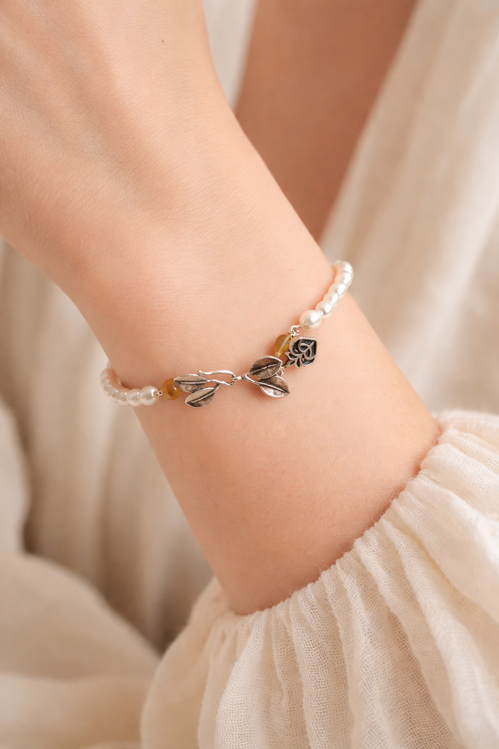 Pulsera Perlas 2 Hojas de Manglar