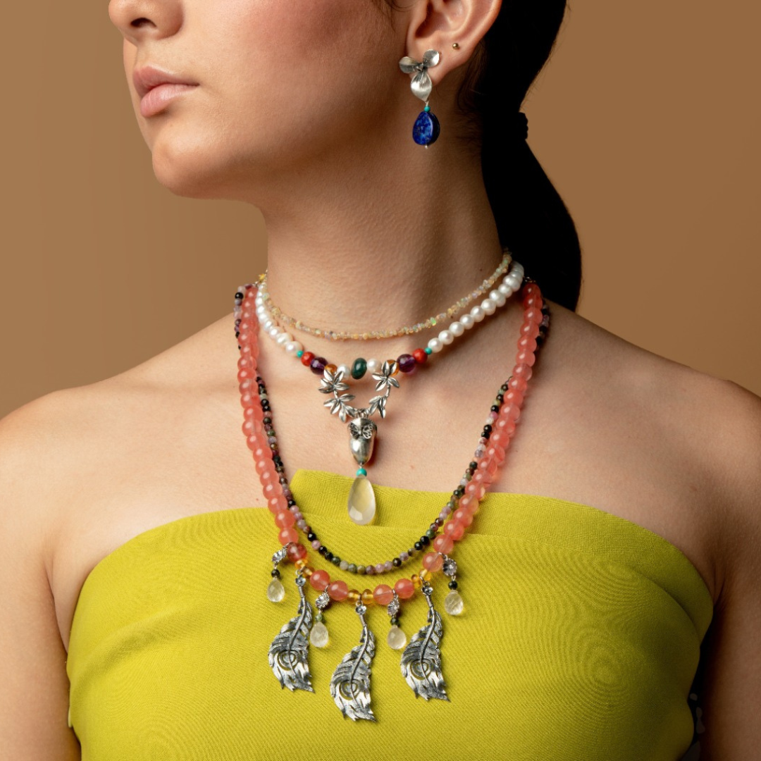 Collar Plumas y Flores
