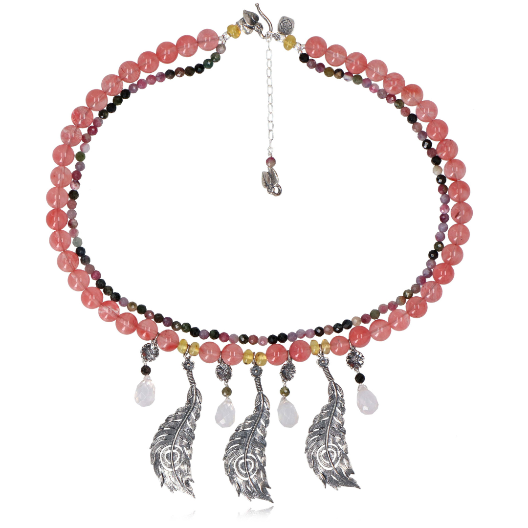 Collar Plumas y Flores