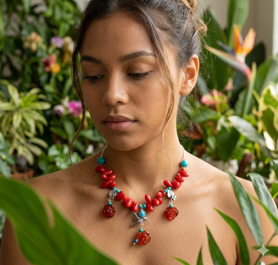 Small Hummingbird Choker with Leaves
