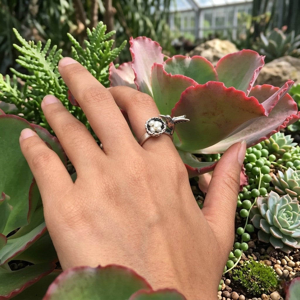 Anillo colibrí con nido