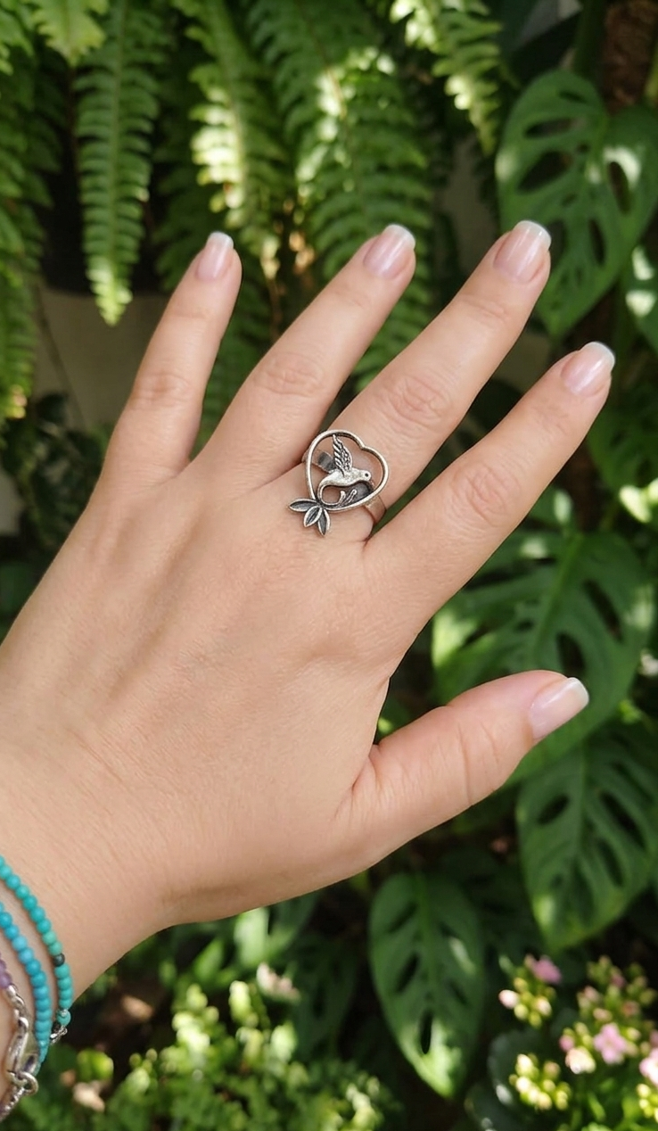 Anillo Corazón Colibrí