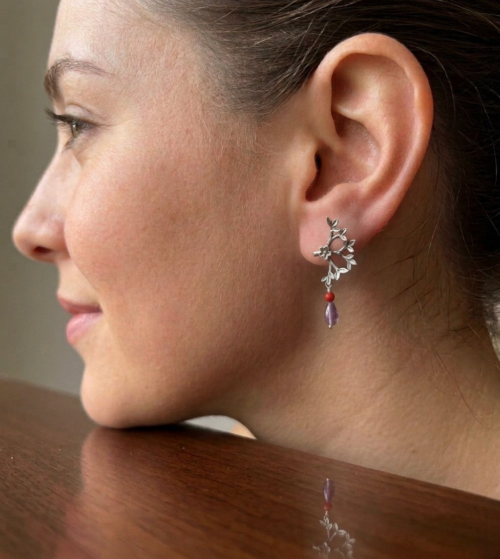 Branch Earrings with Little Flower