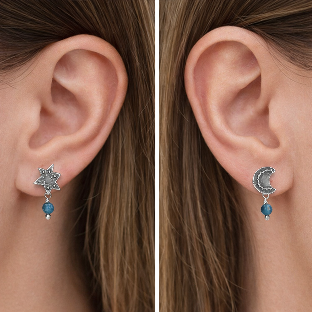 Aretes Luna y Estrella Puntos Ch.