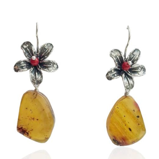 Arete Flor Con Ambar