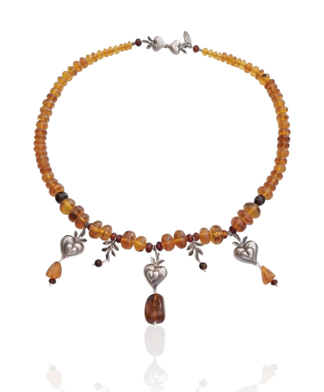 Double Heart Amber Necklace