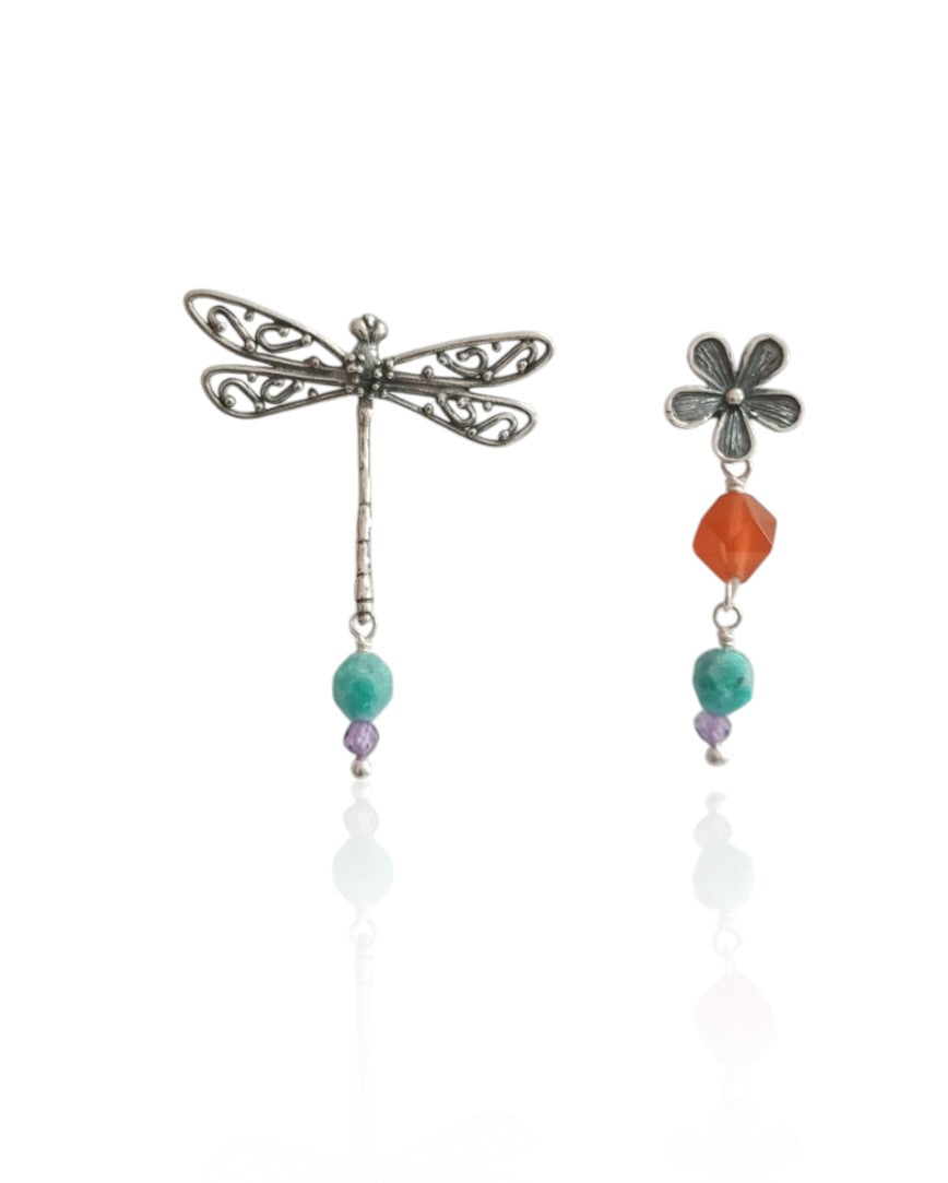 Aretes Flor Jazmín y Libélula Calada