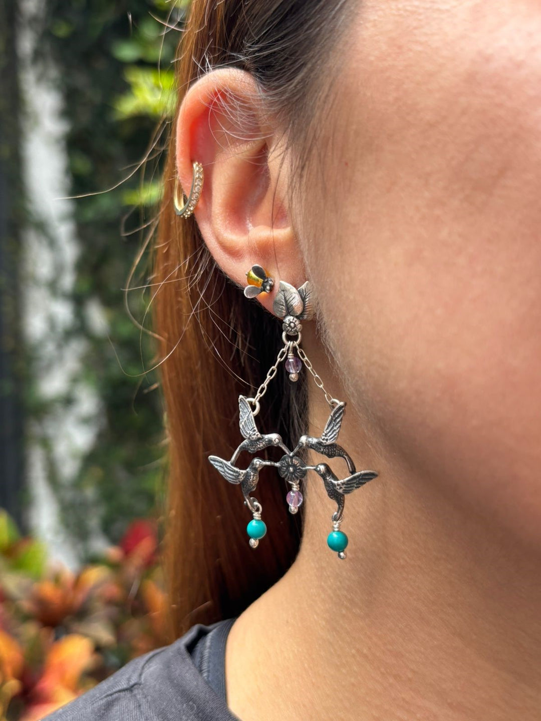 Aretes Hojitas y Picaflores